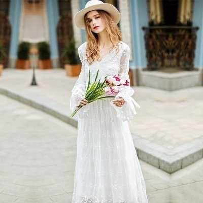 Boho White Lace Dress